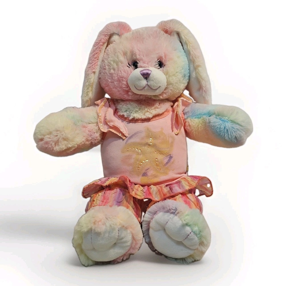 Build-A-Bear Workshop Pastel Tie Dye Bunny Rabbit Stuffed Plush Animal BABW
